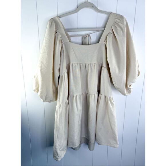 REVOLVE SNDYS Jamel Dress Beige Cream Babydoll Tiered Smock Linen 4 - Picture 10 of 12
